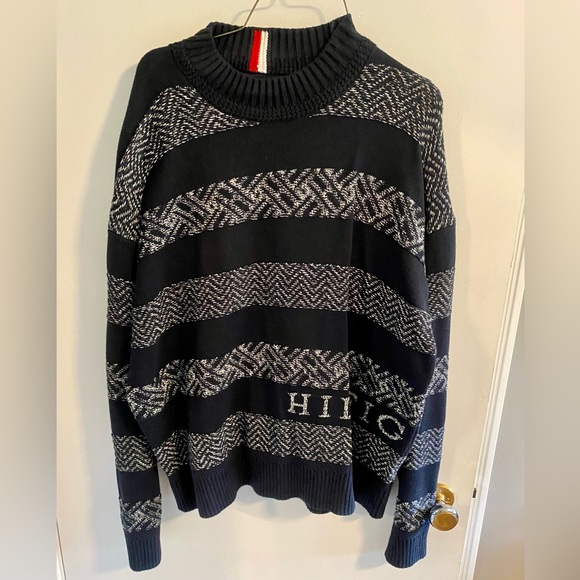 Tommy Hilfiger Navy Fairisle Mock Neck Sweater - Picture 1 of 4